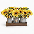 Artificial Sunflower Decorative Centerpiece, Rustic Table Centerpieces Home Decor for Dining Room, Farmhouse Wood Planter Box with 3 Galvanized Metal Pots Decorative - style: Sunflower Plant