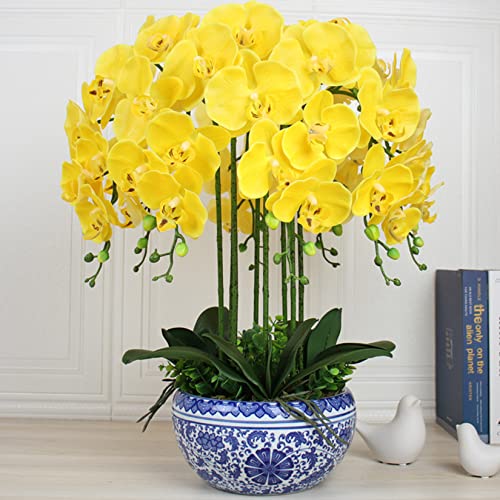 FagusHome 32 Inch Artificial Phalaenopsis Flowers 6 Pcs Artificial Orchid Flowers Stem Plants for Home Décor (Yellow) - color: Yellow