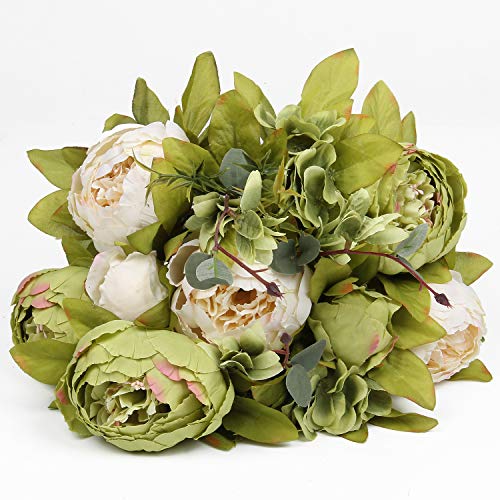 Silk Peony Bouquet Vintage Artificial Peonies Flower for Home Wedding Party Decor (1pcs, Green) - color: Green