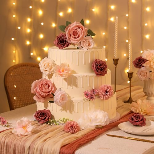 Garisey Artificial Flowers Combo, Mix Silk Flowers Roses, Peonies, Dahlias with Stems for DIY Wedding Bridal Bouquets, Baby Shower, Table Centerpieces, Home Decor, Fake Floral Arrangements-Blush Pink - color: Blush Pink&champagne Powder