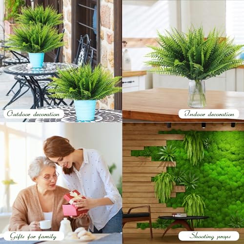 20 Bundles Artificial Plants, Fake Boston Fern Greenery Outdoor UV Resistant No Fade Faux Plastic Plants Garden Porch Window Box Decorations