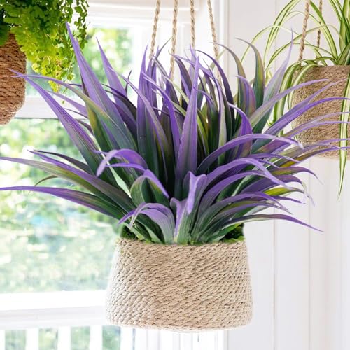 16Pcs Artificial Grass Fake Plants 17.3in Outdoor Plants UV Resistant Faux Greenery Stems Fake Grass for Home Window Garden Office Patio Pathway Front Porch Halloween Décor Green & Purple - color: Green & Purple, size: 16 Pcs