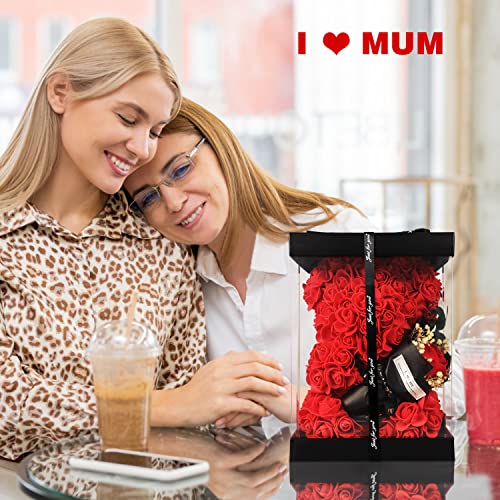 Mothers Day Rose Gifts for mom Rose Bear for Women, Artificial Rose Teddy Bear Birthday Bouquet, Mother's Day Rose Gift, Perfect for Wife, Mom, Grandma (Rose Red) - color: Rose Red