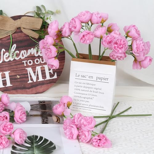 IPOPU Ranunculus Artificial Flowers 18 PCS Silk Peonies Flowers Artificial Peonies Faux Ranunculus for for DIY Wedding Bouquet Bridal Shower Filler Flowers Décor(Dark Pink) - color: Dark Pink