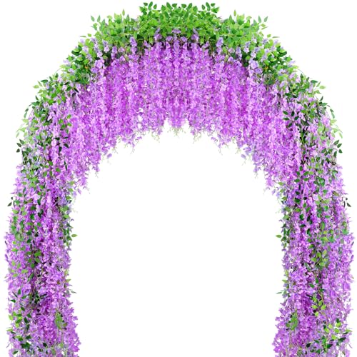 150 Branches Wisteria Hanging Flowers,10Pcs Total 60ft Purple Wisteria Artificial Flowers Garland Vine Silk Hanging Flowers for Wedding Party Arch Ceremony Garden Home Backdrop Decor - color: Purple, size: 10