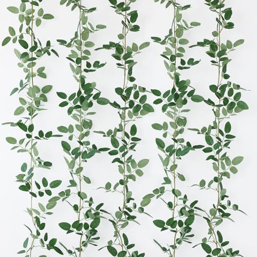 mizii 5 Packs 340" Artificial Vines Garland Fake Vine with Small Green Leaves Silk Rose Leaf Faux Hanging Plants Greenery Decoration for Outdoors Indoor Table Centerpieces Wedding Decor (Rose Leaves) - color: Rose Leaves