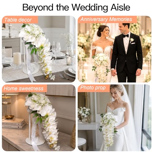 LeCoirrax Bridal and Bridesmaid Wedding Bouquet, White Calla Lily 11.8in x 27.5in Bridal Bouquet Stacked Silk Flowers for Ceremony Anniversary
