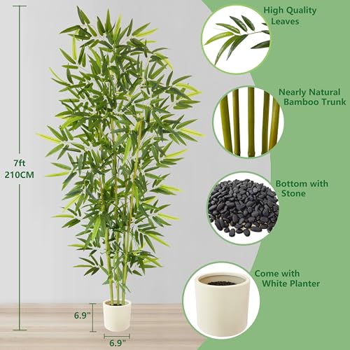 Warmplants 7ft Artificial Bamboo Tree, 84” Tall Fake Bamboo Plant with White Planter, Faux Trees with 5 Trunks for Indoor Outdoor Home Garden Livingroom Office Décor - color: Bamboo, size: 7ft