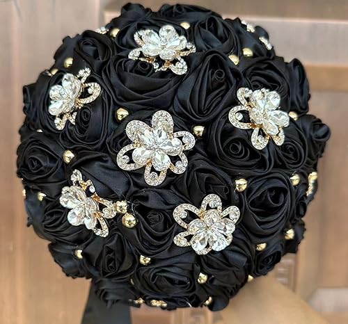 Sharebeauty 7.1" Handmade Satin Rose Bridal Bouquet Toss Round Wedding Bouquet Throw Toss Artificial Flower Bunch Black - color: 809a Black, size: 7.1"/18cm
