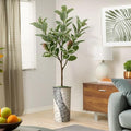 Artificial Tree in Geometric Pattern Planter, Fake Rubber Silk TRE for Indoor and Outdoor Home Decoration - 70" Overall Tall (Plant Pot Plus Tree) - style: Rubber