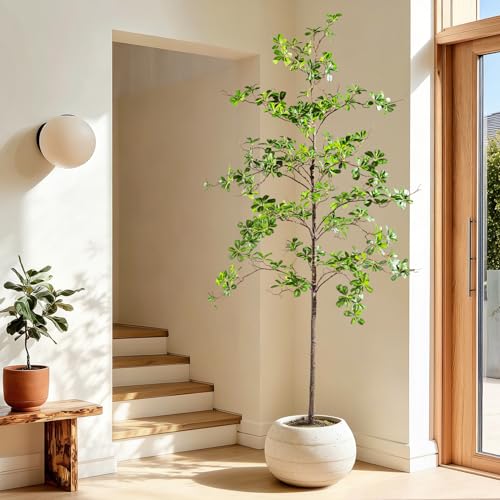 Erimda Faux Black Olive Tree 7ft, Faux Plants Indoor Large Tall Tree Artificial Shady Lady Tree with Natural Wood Trunk & Realistic Leaves, Fake Olive Plant for Home Office Indoor Decor - color: Green, size: 7ft