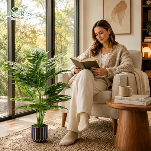 Der Rose 28'' Fake Plants Tall Artificial Monstera Faux Plants Indoor Outdoor Tree for Living Room Home House Decor - size: 28"-Monstera
