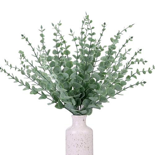CEWOR 24pcs Eucalyptus Stems Artificial Eucalyptus Leaves Fake Greenery Branches Fake Flowers for Wedding Centerpiece Spring Easter Farmhouse Home Decoration - color: Grey Green, size: 24 pcs