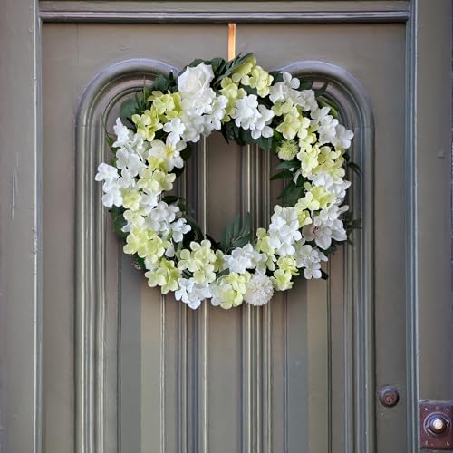 JINWOE Green Hydrangea Artificial Flowers, 5Pcs 20Inch Large Lifelike Faux Silk Flowers, Full Artificial Hydrangeas for Bouquet Table Centerpieces Indoor Spring Outdoor Home - color: Green