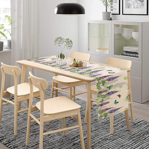Butterfly Table Runner,Purple Watercolor Floral Plants Seasonal Decor Table Runner for Holiday Kitchen Living Room Home Party Decoration 13x36 Inch - color: Butterfly-7, size: 13x36in