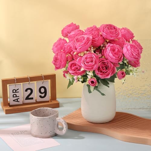 8 Pack Hot Pink Peonies Artificial Flowers, Fake Silk Hydrangea Bouquet for Bridal Wedding Home Table Decor Reusable Dining Opening Ceremony Birthday Arrangement Faux Floral - color: Hot Pink