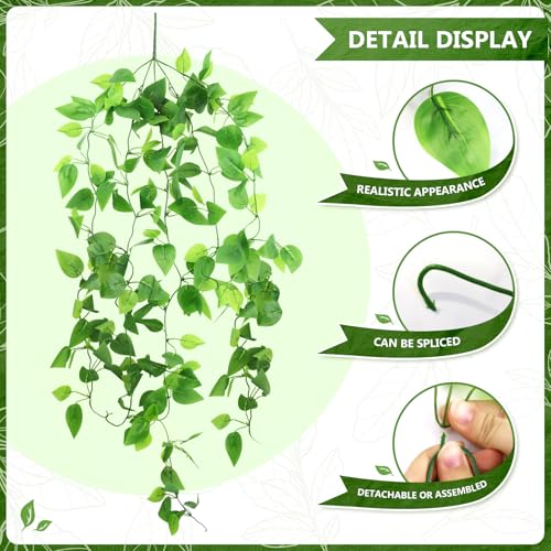 2-Pack Fake Hanging Plants, Faux Hanging Plant Artificial Greenery for Living Room Bedroom Boho Wall Shelf Indoor Outdoor Decor (Green Pothos Ivy Vines) - color: Green Pothos Ivy Vines