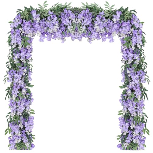 Duovlo 4Pcs 6.6Ft/Piece Imitation Silk Wisteria Garland Hanging Flower Vine for Home Outdoor Garden Ceremony Wedding Arch Floral Decor (Light Purple) - color: Light Purple