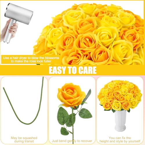 36 Pcs Velvet Texture Yellow, Lemon Yellow Artificial Flowers Bridal Bouquet, Fake Rose Long Stem Realistic Flowers Bulk for Valentine's Day Wedding Bouquet Ball Arrangement Centerpiece Party - color: Yellow, Lemon Yellow