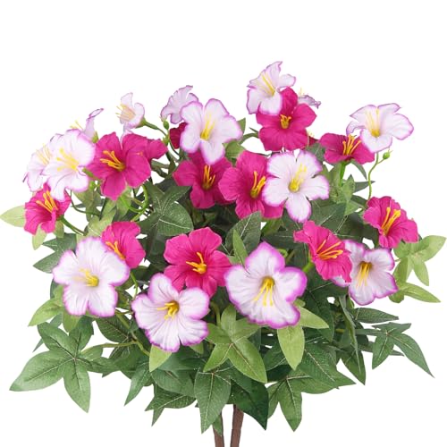 2Pcs Artificial Flowers for Outdoors Fake Plants Outside Spring Summer Decoration Realistic Silk Morning Glory UV Resistant Faux Flowers for Planter Patio Yard Garden Porch Magenta Light Purple - color: Magenta, Light Purple