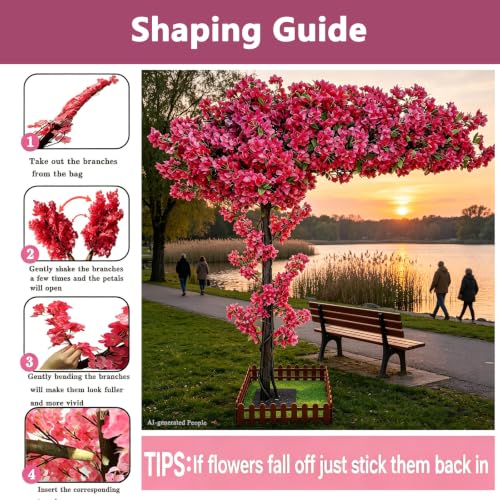 10FT Large Wedding Bougainvillea Artificial Tree,Artificial Cheery Trees Indoor Outdoors for Home Decor,Tall Handmade Fake Faux Lifelike Flowers Plant for Living Room Party Office Balcony - color: Red, size: 9ft 10in