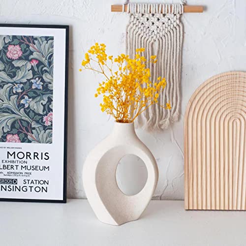 Liotww Ceramic Vases for Home Decor Set of 2, Off White Boho Small Flower Vase, Minimalist Decorative Modern Donut Vase for Living Dining Room Office Entryway Book Shelf Coffee Console Table Décor - color: Large-matte White