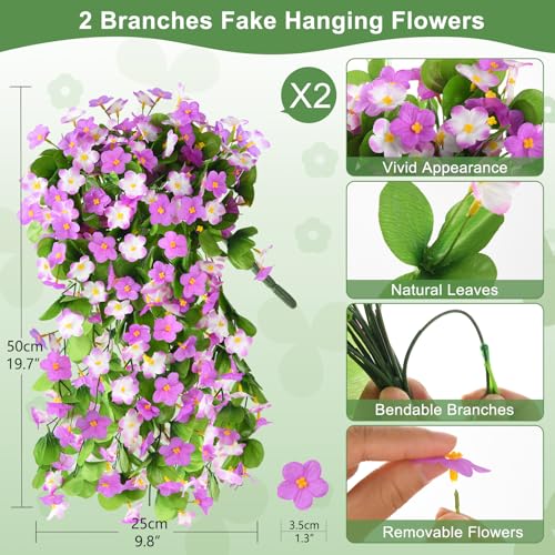ZFProcess Artificial Fake Hanging Flowers for Outdoors, 2 Pcs Artificial Hanging Plants Outdoors Spring Summer Decor, UV Resistant Faux Violet Silk Flowers for Planters Front Door Yard Garden(Purple) - color: Purple