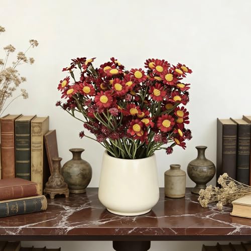 Small Daisy Flowers Artificial Wildflowers Chamomile Red 18 Pcs | Mini Daisies Flowers Silk Spring Summer Chamomiles for DIY Floral Arrangements Wedding Table Centerpieces Party Home Decor - color: Red