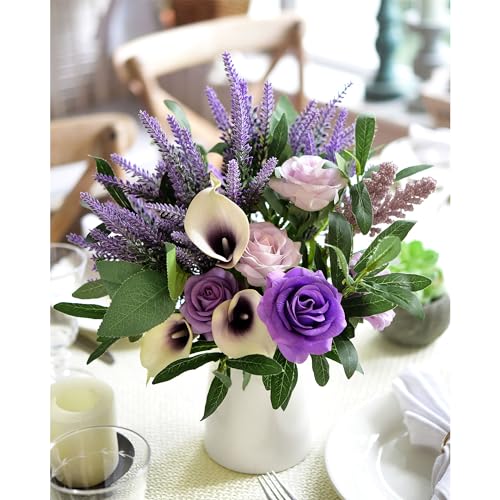 FiveSeasonStuff Dark Purple Lavender Artificial Flowers 14.6 inches 10 Stems - color: Dark Purple Lavender Bouquet
