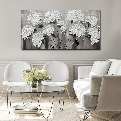 TYTAUPT Black and White Canvas Wall Art for Office Women Flower Wall Decor for Bedroom Teen Girl Room Decor 24 x 48 Inches - color: White, size: 48"L x 24"W