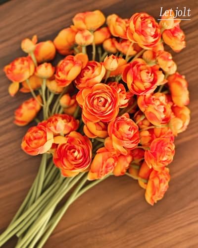 Letjolt Ranunculus Artificial Flower Orange, 18 Pcs | Silk, Wedding Bouquet, Engagement Centerpieces, Bridal Shower Decorations - color: Orange
