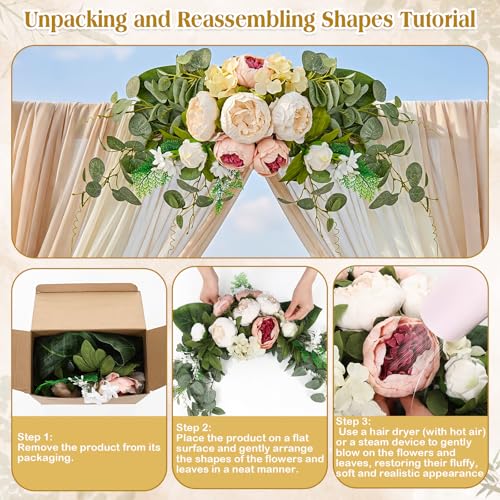Suncalla 2 Pcs Floral Wedding Arch 30 Inch Rustic Artificial Flowers Swag with Peonies Eucalyptus Leaves for Wedding Arrangement Table Centerpiece Ceremony Backdrop Party Decor (Champagne) - color: Champagne