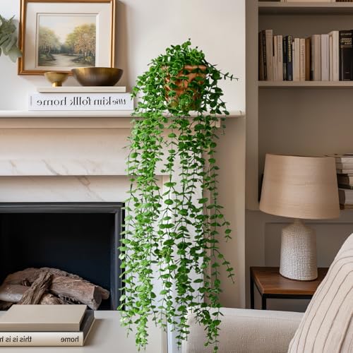 2 Pack Artificial Ivy Plants with Pots, Faux Ivy Vines Hanging Plant Greenery Fake Trailing Ivy Wall Decor for Living Room Home Shelf Bedroom Bathroom Indoor Decor (Green-01) - color: Green-01