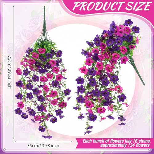 Suncalla 4 Pcs 30In Artificial Hanging Flowers for Outdoor Planter 156 Branches Trailing Faux Potted Plant Fake Floral UV & Fading Resistant for Wedding Patio Spring Summer Decor(Dark Purple, Purple) - color: Dark Purple, Purple