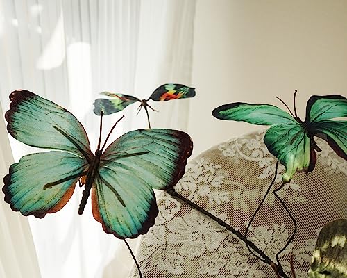 Artificial Butterfly, Silk Butterflys, Butterflies for Crafts for Floral Arrangements, 3D Butterfly Stakes Decor, Patio Plant Pot, Flower Bed Home Decor - color: Green Series-1 Branch