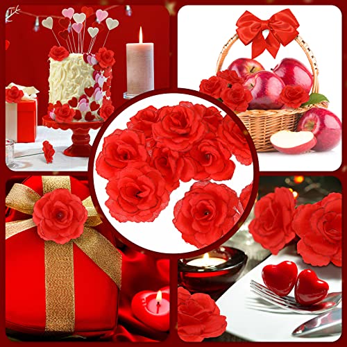 Yunlly 100 Pcs Artificial Flowers Fake Silk Roses Long Stem Rose Bouquet Wedding Party Home Decor for DIY Baby Shower Centerpieces Tables Home Decorations(Red) - color: Red