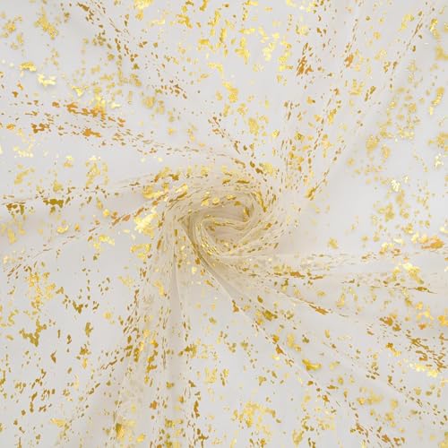 Artoid Mode 3Pcs Beige Gold Gauze Table Runner 120 Inch 10FT, Glitter Metallic Foil Sheer Dining Wedding Anniversary Holiday Birthday Table Decor for Home Party - color: Beige Gold, size: 28" x 120", 3pc