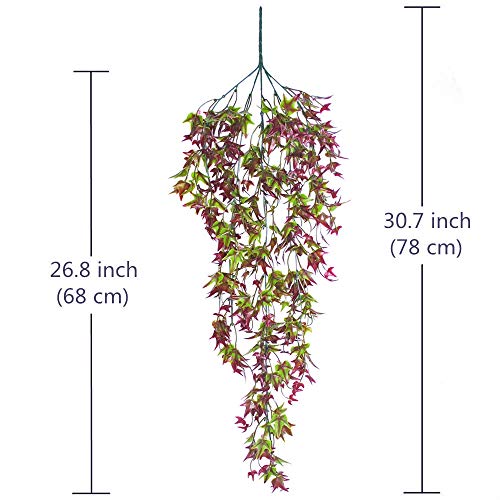 Artificial Hanging Vine, Sweet Potato Leaves Plastic Plants Greenery Faux Ivy Garland Fake Plant UV Resistant for Indoor Outdoor Garden Door Wall Baskets Wedding Party Table Decoration Red 4 Pcs - color: Sweet Potato Vine-red-4 Pcs