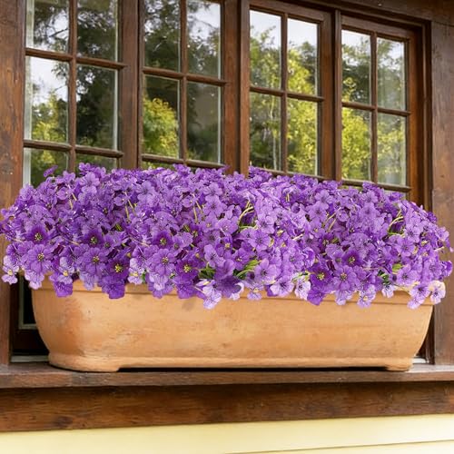 16 Bundles Artificial Flowers for Outdoors Fake Purple Flowers Faux Plants for Indoor Outside Garden Porch Window Box Hanging Planters Home Farmhouse - color: Purple, size: 15inches-16pcs
