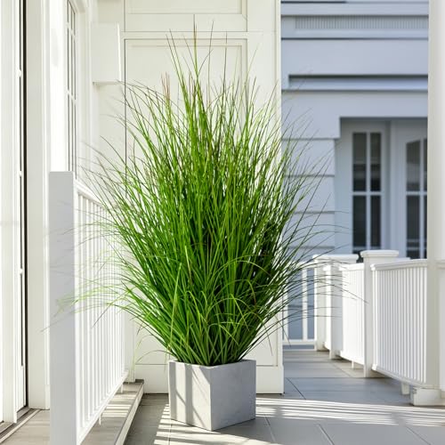 Big Artificial Cattail Reed Grass realistic floor plants large faux plastic plantas synthetic pampas grass fake grass for home living room indoor outdoor corner office patio front porch bonsai decor - color: Green, size: 4FT