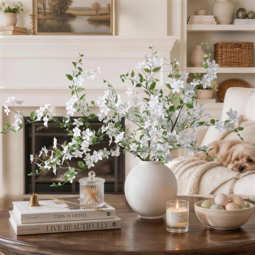 Fake Flowers, 3 Pcs Artificial Flowers Greenery Stems Faux Greenery Stems Branches for Vases Realistic Silk Real Touch Spring Greenery Stems Bulk Bedroom Office Wedding Table Summer Home Decor - color: White