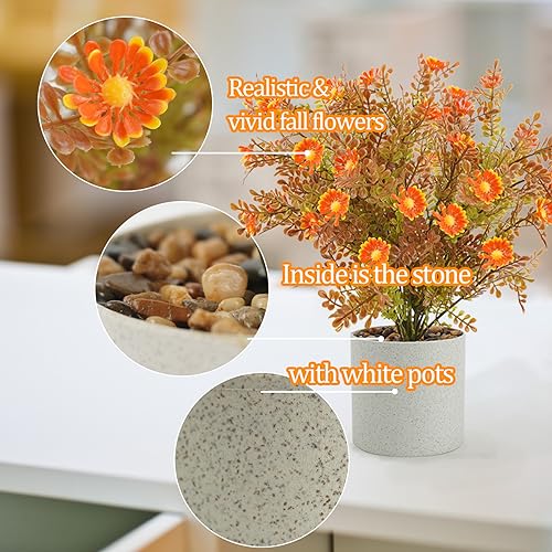 4 Pack Artificial Fall Flowers Autumn Potted Plants Fake Small Plants for Fall Table Centerpieces Thanksgiving Home Tabletop Office Bathroom Farmhouse Thanksgiving Decorations (Orange) - color: Orange, size: 4 Pcs