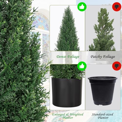 Artificial Cedar Trees for Outdoors 6 ft Faux Cypress Topiary - Tall and Large, Heavy Duty, UV Resistant and Realistic Fake Pine Shrubs Bushes for Patio Yard Balcony Garden, Set of 2 - color: Deep Green, size: 6 FT