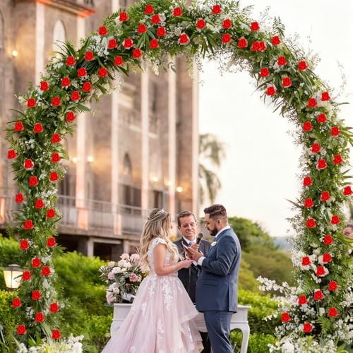 4Pcs Artificial Rose Vines Fake Flowers Garland with Green Leaves Faux Hanging Floral Plants for Bedroom Garden Patio Decor,Christmas Wedding Anniversary Birthday Party Decoration (Red) - color: Red, size: 4Pcs-large rose