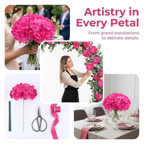 AVIVIHO 20PCS Hot Pink Hydrangea Artificial Flowers Bulk Realistic Silk Faux Hydrangea Heads with Stems Fake Flowers for Wedding,Party,Home,Table Centerpieces, Arch,Baby Shower,Party DIY Decoration - color: Hot Pink, size: 20PCS