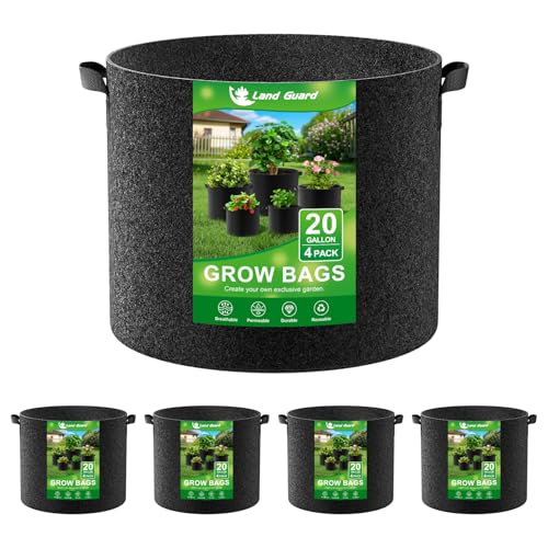 Land Guard 4-Pack Fabric Grow Bags 20 Gallon, Thickened Nonwoven Garden Pots, Growing Bags with Handles, Black - size: 20 Gallon