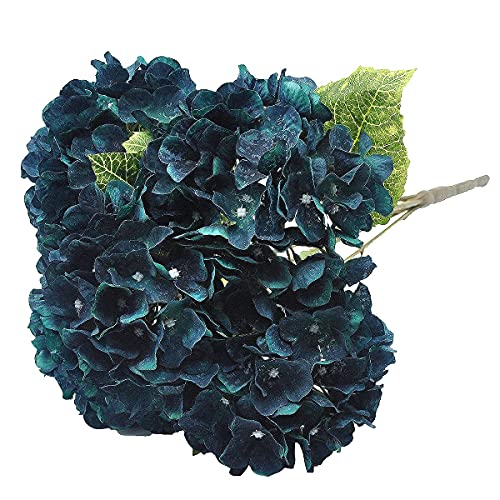 2Bouquets Artificial Fake Flowers Plants Silk Hydrangea Arrangements Wedding Bouquets Decorations Plastic Floral Home Kitchen Garden Party Festival Bar DIY((Dark Peacock Blue) - color: Dark Peacock Dlue