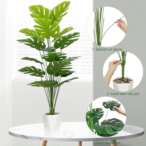 SAJANDAS Set of 2 Artificial Monstera Deliciosa Plants in Pots, Fake Tropical Palm Tree with Greenery Leaves Stems, 43 Inch Faux Swiss Cheese Floor Plants Indoor for Home, Office, Store Decor - size: 43 inch
