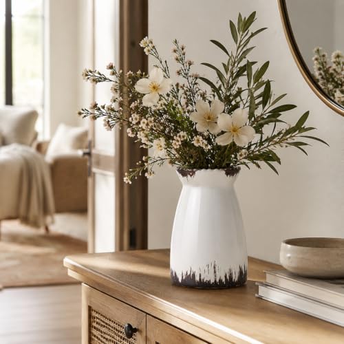 hjn Ceramic Vase Modern Minimalist Table Centerpiece, Round Smooth Flower Holder for Living Room, Shelf, Mantel, Wedding & Home Decor -Cream-7" H - color: White Antique-7inch