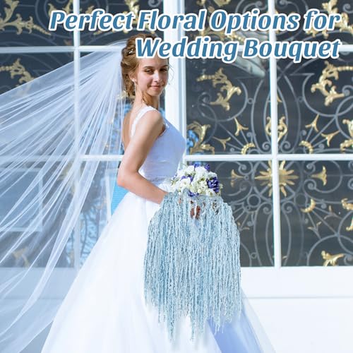 Suncalla 12 Pcs Light Blue Spring Natural Dried Amaranthus Hanging Flowers Amaranthus Artificial Flowers for Wedding Arch Bouquet Floral Garland Wall Home Decoration (23 Inch) - color: Light Blue